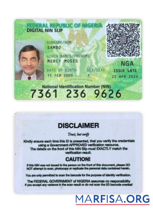 Blank Nigeria Digital NIN Slip Card template
